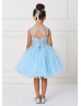 Sky Blue Lace Tulle Keyhole Back Flower Girl Dress